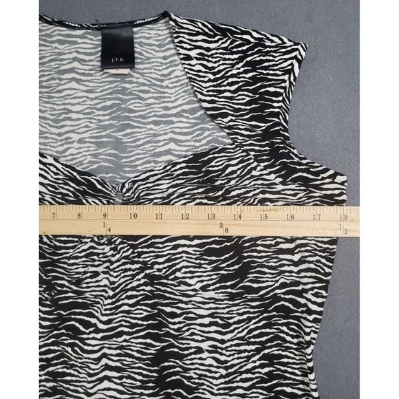 J.T.B. Womens Med Y2K whimsigoth keyhole sleeveless top black white print vtg - Picture 7 of 8